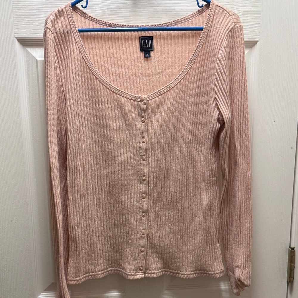 GAP Women's Light Pink Ribbed Button-Down Shirt